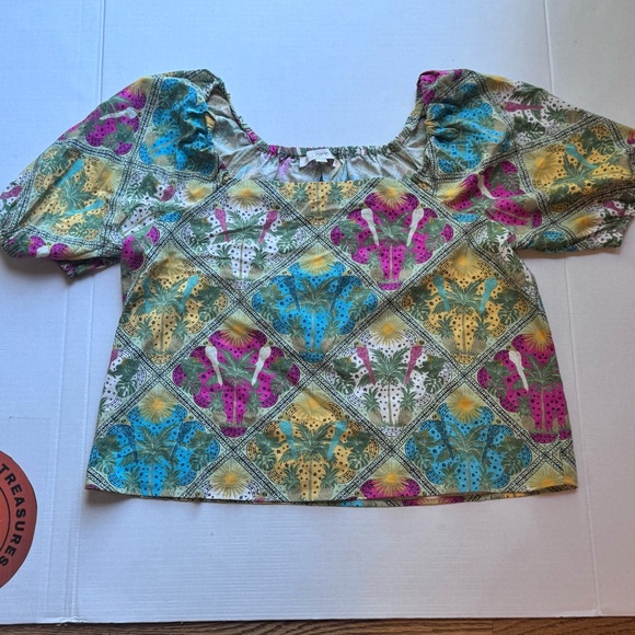 Loft womens size medium Palm Bubble Sleeve Square Neck Blouse - Picture 1 of 13